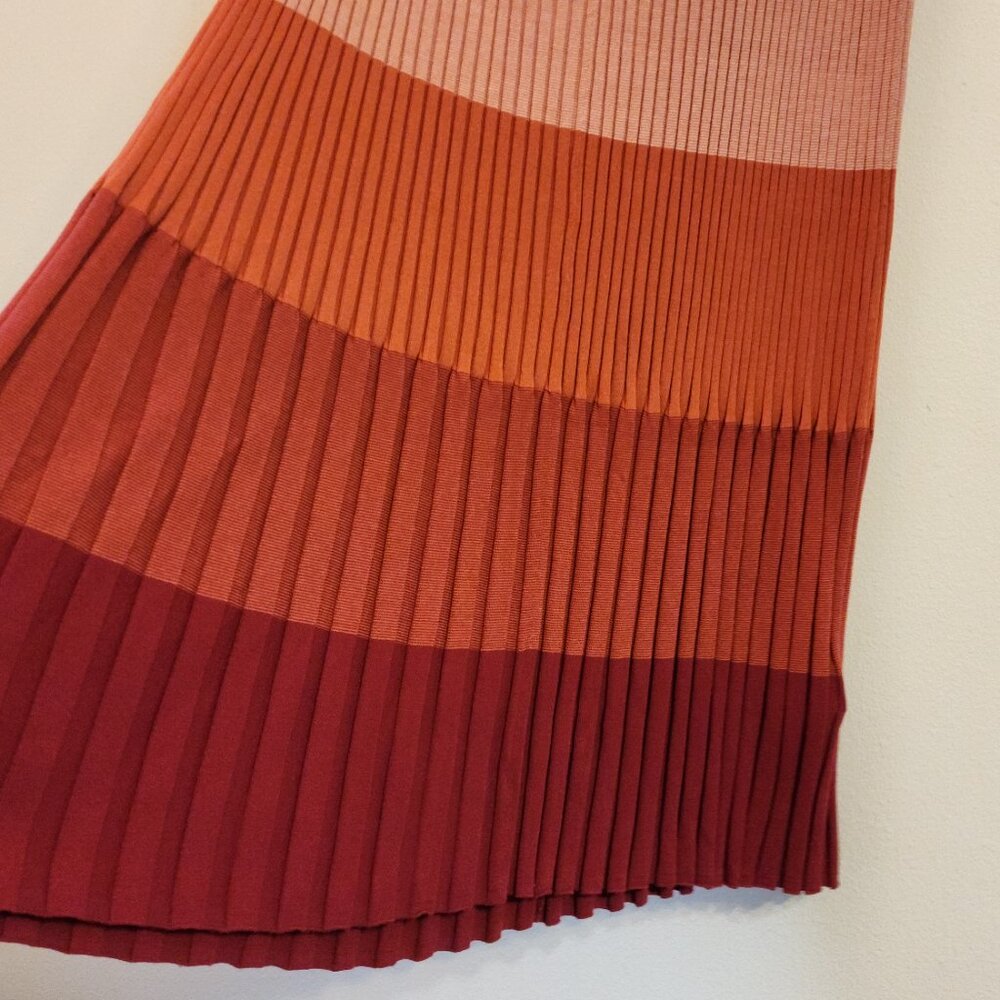 Banana Republic Ombré Pleated Sweater Midi Skirt Pink Women L Classic Casual Fun - Picture 7 of 12